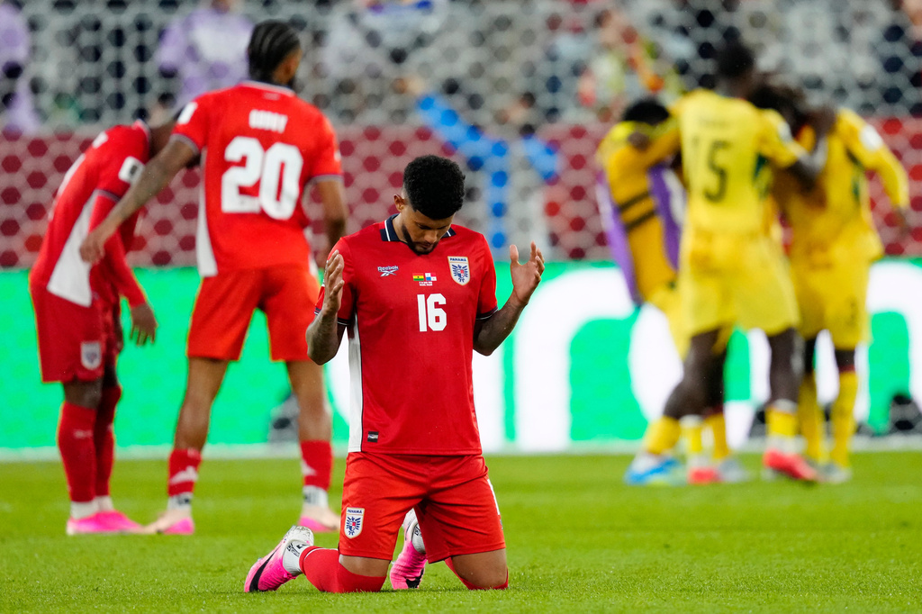 Panama's Andres Andrade (16) reacts following the team's loss in the World Cup Group L soccer match between Ghana and Panama in Toronto, Wednesday, June 17, 2026. (Frank Gunn/The Canadian Press via AP)