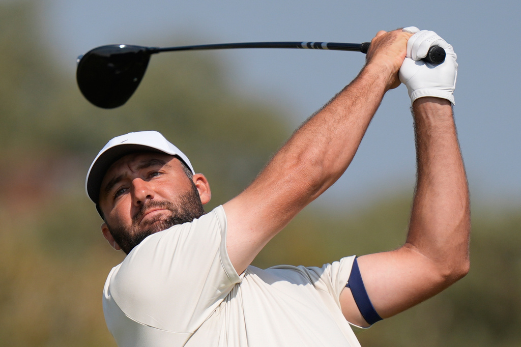 Scottie Scheffler of the United States tees off from the 2nd hole during the second day of the British Open Golf championships at Royal Birkdale golf club, in Southport, England, Friday, July 17, 2026. (AP Photo/David Goldman)