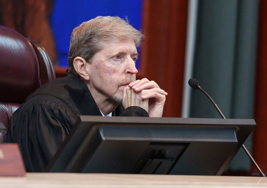 FILE - Utah Supreme Court Chief Justice Matthew B. Durrant listens to oral arguments for a case challenging the state's congressional districts before the Utah Supreme Court in Salt Lake City, Tuesday, July 11, 2023. (Leah Hogsten/The Salt Lake Tribune via AP, Pool, File)