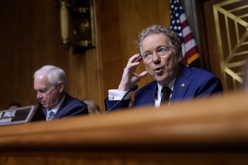 Committee Chairman Sen. Rand Paul, R-Ky, speaks before Sen. Markwayne Mullin, R-Okla., President Donald Trump's pick for Homeland Security secretary, testifies before the Senate Committee on Homeland Security and Governmental Affairs hearing, Wednesday, March 18, 2026 on Capitol Hill in Washington. (AP Photo/Manuel Balce Ceneta)