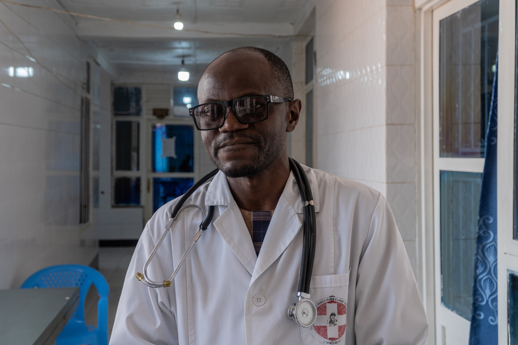 Dr Jean Marc Shimbi, Medical Director of the Marie Claire Vandekerckhove Clinic, poses for a photo in Bunia, Congo, Friday, June 12, 2026. (AP Photo/Moses Sawasawa)