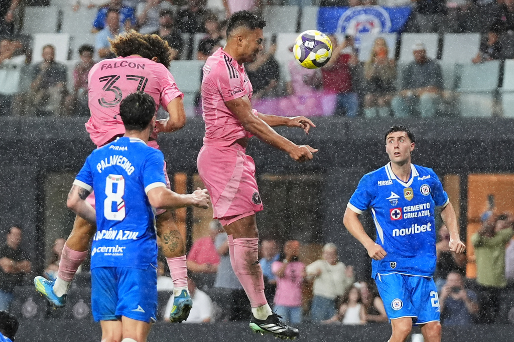Inter Miami midfielder Casemiro, center, scores a goal during the second half of the Campeones Cup soccer match against Cruz Azul, Wednesday, Sept. 16, 2026, in Miami. (AP Photo/Lynne Sladky)