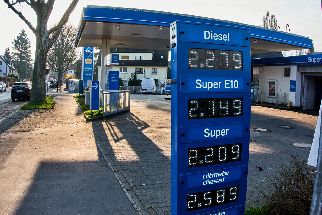 Fuel prices are displayed at a gas station in Frankfurt, Germany, Thursday, March 19, 2026. (AP Photo/Michael Probst)