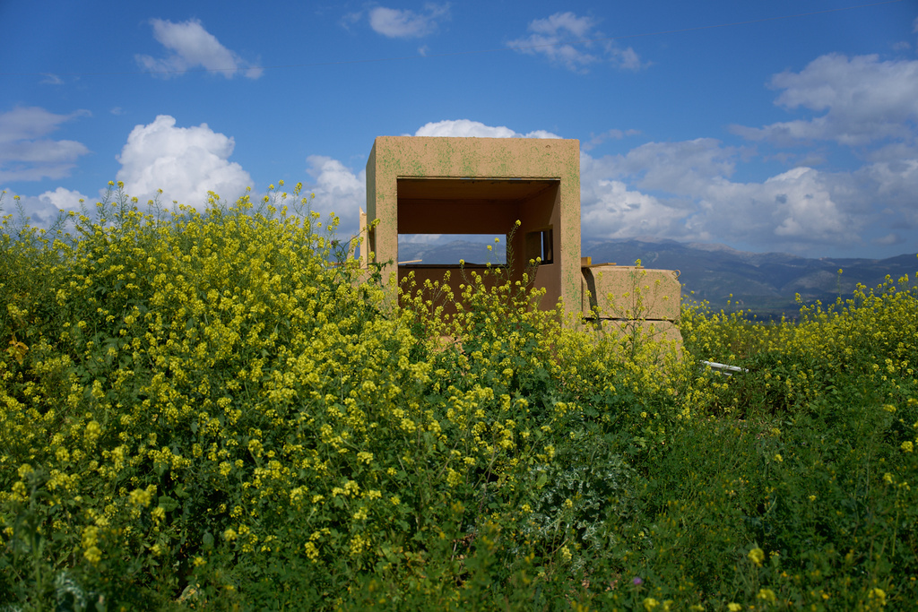 A military post in Kiryat Shmona, northern Israel, Monday, March 16, 2026 on the border with Lebanon. (AP Photo/Ariel Schalit)
