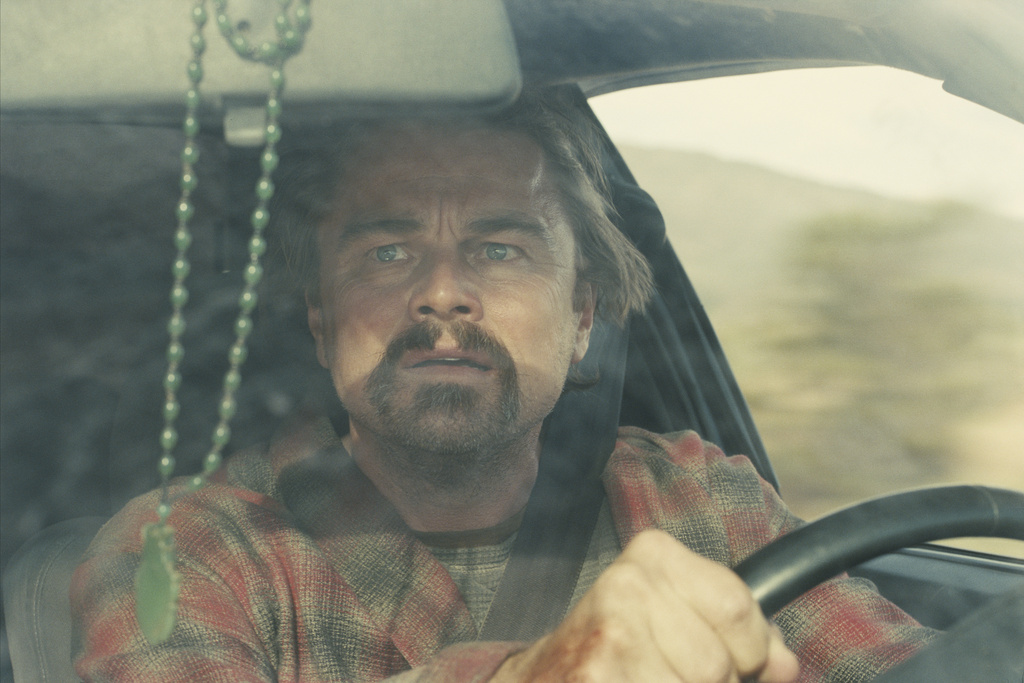 This image released by Warner Bros. Pictures shows Leonardo DiCaprio in a scene from "One Battle After Another." (Warner Bros. Pictures via AP)