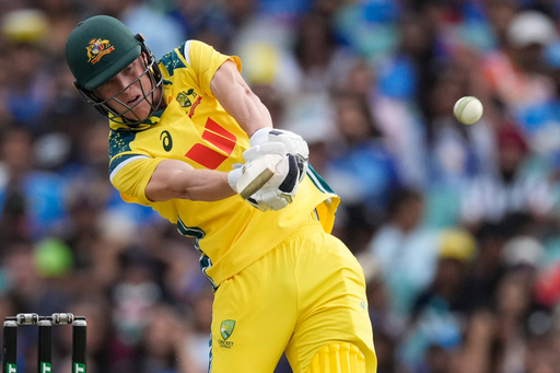Australia's Nathan Ellis bats against India during their One Day International cricket match in Sydney, Australia, Saturday, Oct. 25, 2025. (AP Photo/Rick Rycroft) Australia's Nathan Ellis bats against India during their One Day International cricket match in Sydney, Australia, Saturday, Oct. 25, 2025. (AP Photo/Rick Rycroft)