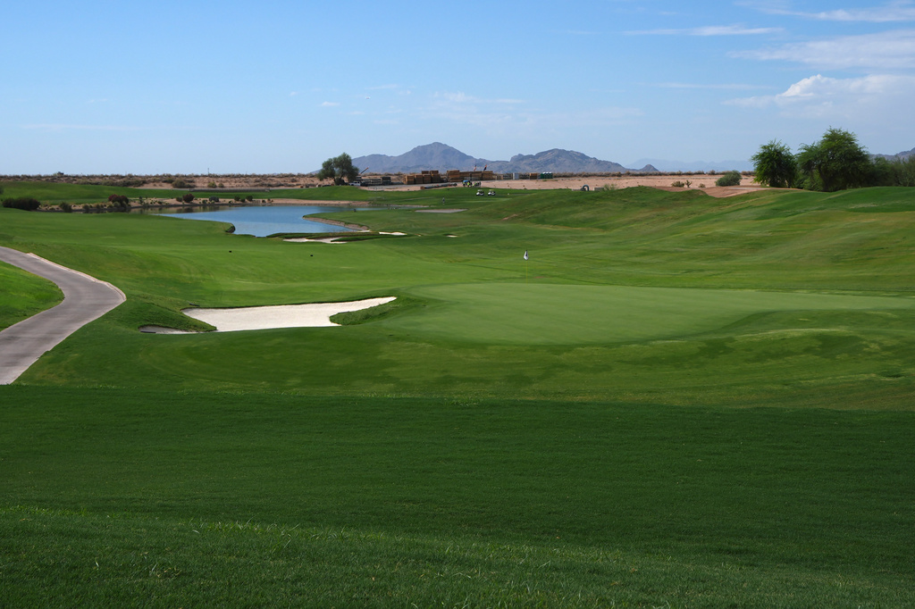 The 18th green at the TPC Scottsdale, a golf course that gets their water from the Scottsdale Water Campus, is seen Wednesday, Sept. 9, 2026, in Scottsdale, Ariz. (AP Photo/Ross D. Franklin)