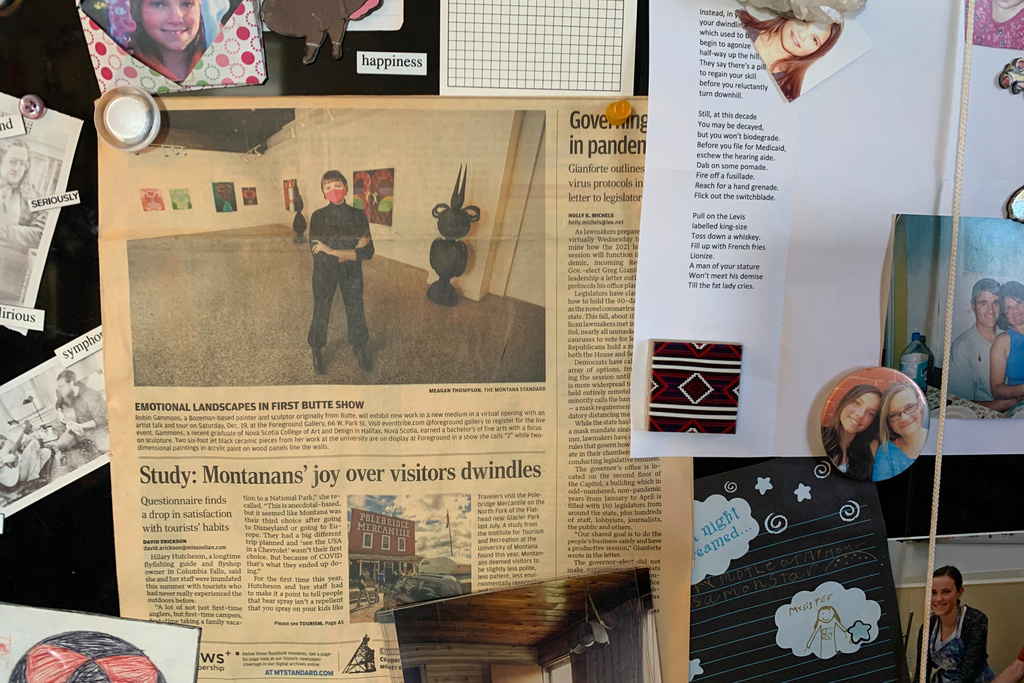 This photo provided by Colleen Elliott shows a Montana Standard article about her daughter, Robin Gammons, that was cut out of the paper and put on Elliott's refrigerator, Saturday, Oct. 18, 2025, in Butte, Mont. (Colleen Elliott via AP)