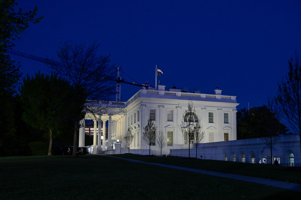 The White House is seen in Washington, Tuesday, April 7, 2026, at 8:00 p.m. EDT. (AP Photo/Rod Lamkey, Jr.)