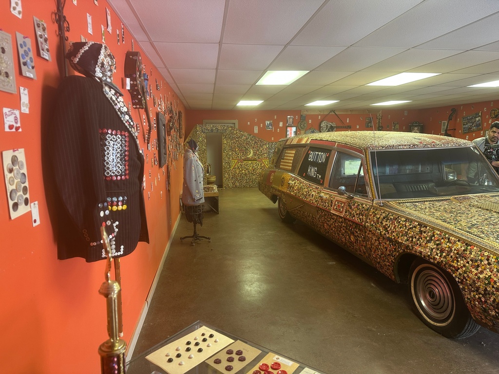 Exhibits are displayed at Dalton Stevens' button museum in Bishopville, S.C., on Tuesday, Sept. 9, 2025. (AP Photo/Jeffrey Collins)
