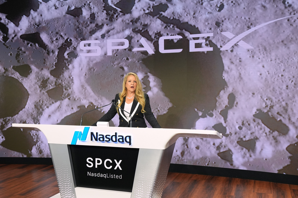 Gwynne Shotwell, President and COO of SpaceX speaks during a bell ringing ceremony for the IPO of SpaceX at the Nasdaq MarketSite in New York, Friday, June 12, 2026, in New York. (AP Photo/Frank Franklin II)
