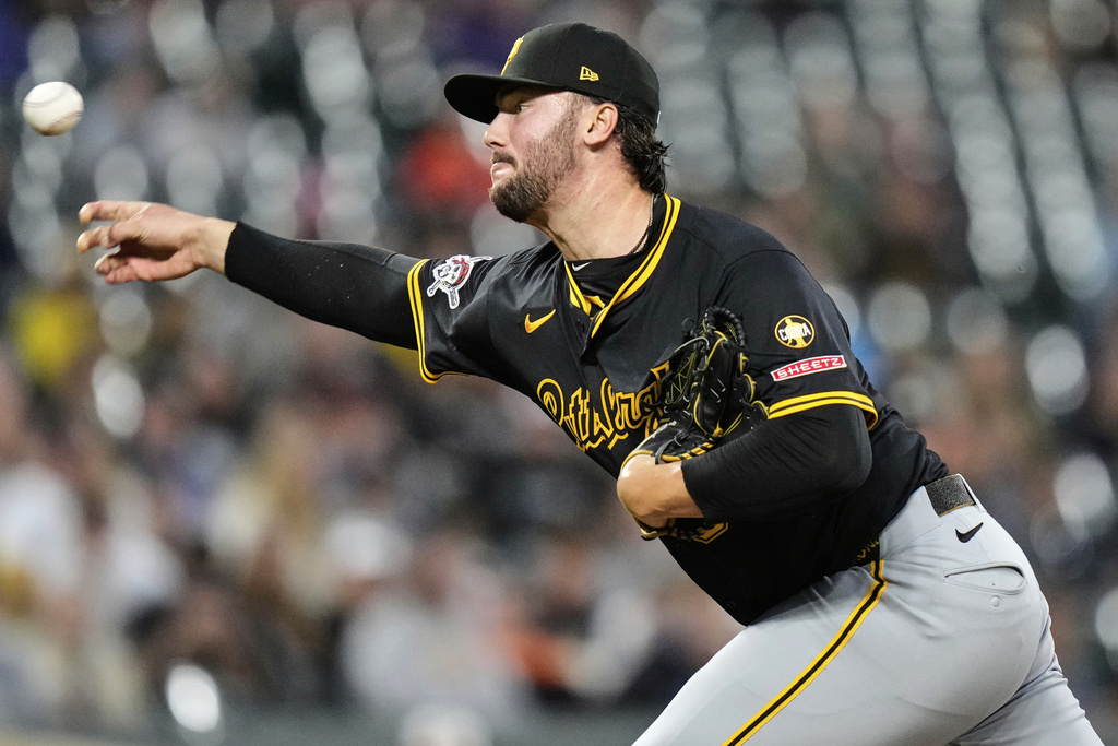 Pittsburgh Pirates starting pitcher Paul Skenes delivers during the third inning of a baseball game against the Baltimore Orioles, Wednesday, Sept. 10, 2025, in Baltimore. (AP Photo/Stephanie Scarbrough)