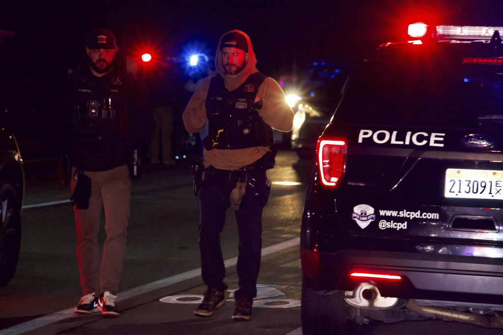 Police respond to a fatal shooting in a parking lot of The Church of Jesus Christ of Latter-day Saints in Salt Lake City on Wednesday, Jan. 7, 2026. (AP Photo/Hannah Schoenbaum)