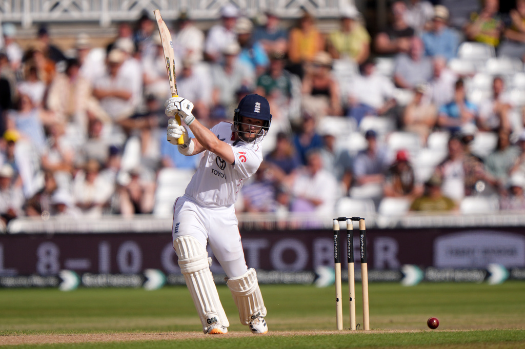 England's Ben Stokes batting on day four of the Third cricket Test between England and New Zealand in Nottingham, England, Sunday, June 28, 2026. (Joe Giddens/PA via AP)