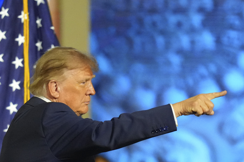 President Donald Trump gestures as he finishes his speech at the Republican convention Wednesday, Sept. 9, 2026, in Dallas. (AP Photo/Julio Cortez)