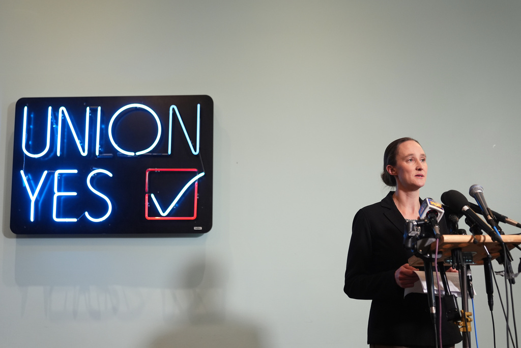 Seattle mayor-elect Katie Wilson delivers a victory speech during a news conference at the Seattle Labor Temple Thursday, Nov. 13, 2025, in Seattle. (AP Photo/Lindsey Wasson)