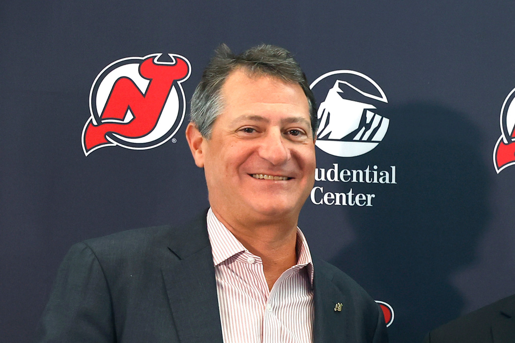 FILE - New Jersey Devils managing partner David Blitzer poses for a photo during a news conference, May 28, 2024, in Newark, N.J. (AP Photo/Noah K. Murray, File)