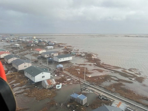 In this photo provided by the U.S. Coast Guard, Kipnuk, Alaska, experiences coastal flooding, Sunday, Oct. 12, 2025. (U.S. Coast Guard via AP) In this photo provided by the U.S. Coast Guard, Kipnuk, Alaska, experiences coastal flooding, Sunday, Oct. 12, 2025. (U.S. Coast Guard via AP)