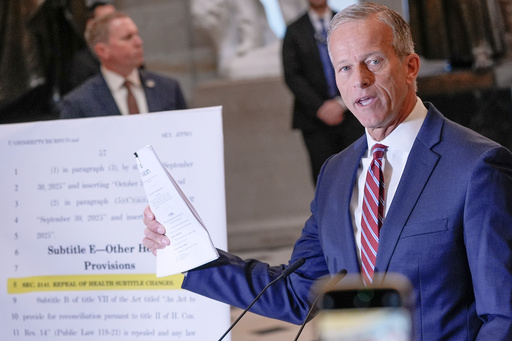Senate Majority Leader John Thune, R-S.D., speaks during a news conference on Capitol Hill, Friday, Oct. 3, 2025, in Washington. (AP Photo/Mariam Zuhaib) Senate Majority Leader John Thune, R-S.D., speaks during a news conference on Capitol Hill, Friday, Oct. 3, 2025, in Washington. (AP Photo/Mariam Zuhaib)