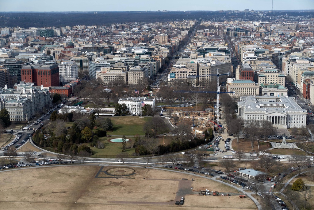 Work continues on the construction of the ballroom at the White House, Tuesday, Feb. 24, 2026, in Washington, where the East Wing once stood. (AP Photo/Jose Luis Magana)