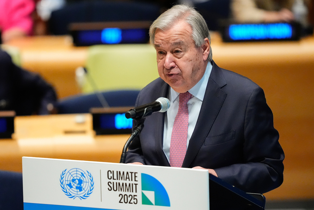 Secretary General Antonio Guterres leads a climate summit, Wednesday, Sept. 24, 2025, at U.N. headquarters. (AP Photo/Yuki Iwamura)