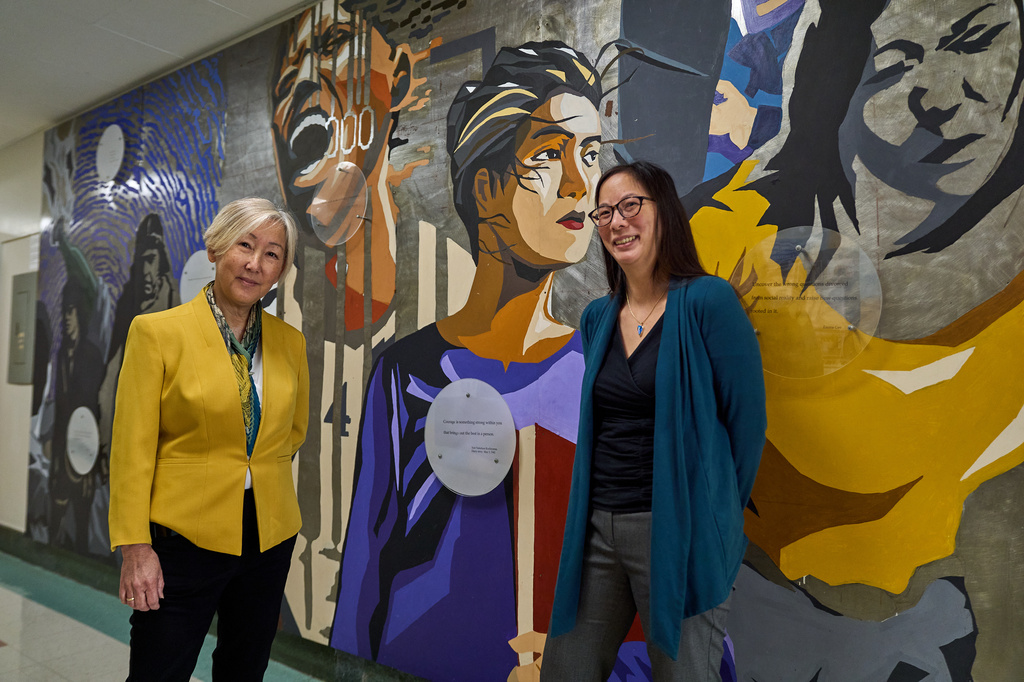 UCLA professors Karen Umemoto, left, and Kelly Fong pose for a picture at UCLA's Asian American Studies Center, in Los Angeles Monday, April 27, 2026. (AP Photo/Damian Dovarganes)