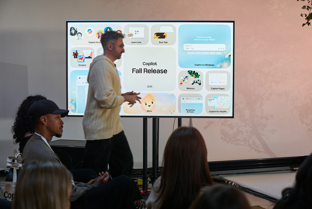 Mustafa Suleyman, the CEO of Microsoft AI, introduces Mico, short for Microsoft Integrated Companion, the new Microsoft Copilot, a memory-based AI assistant during Microsoft's Fall 2025 Copilot Sessions event on Wednesday, Oct. 22, 2025, in Los Angeles. (AP Photo/Damian Dovarganes)