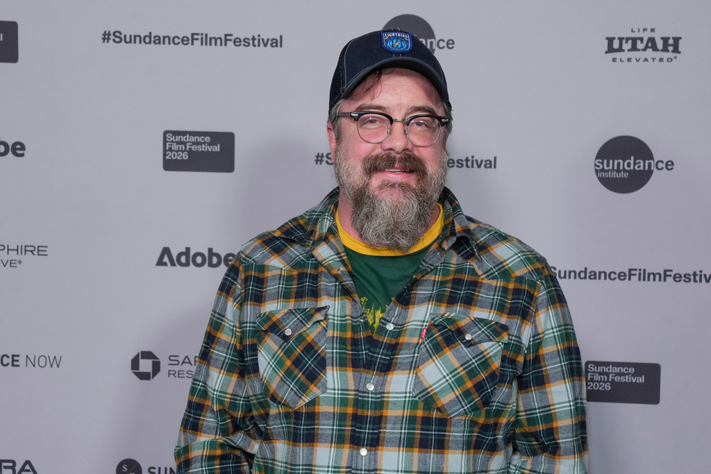 Director Macon Blair attends the premiere of "The Shitheads" during the Sundance Film Festival on Friday, Jan. 23, 2026, at Library Center Theatre in Park City, Utah. (Photo by Charles Sykes/Invision/AP)