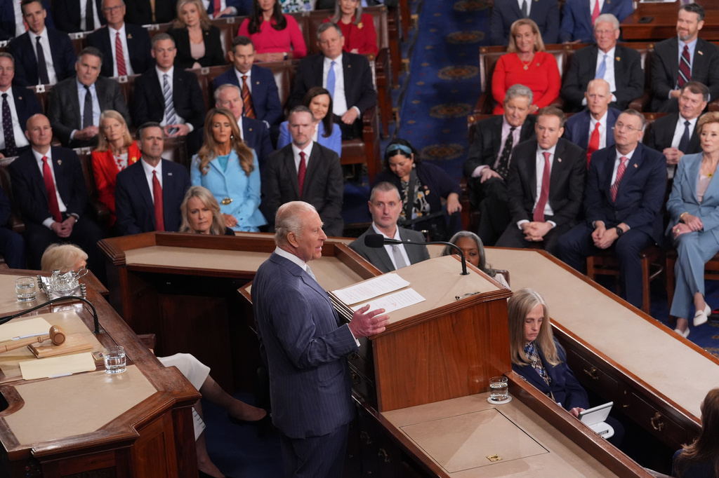 FILE- Britain's King Charles III speaks to a joint meeting of Congress in the House Chamber at the U.S. Capitol, April 28, 2026, in Washington. (AP Photo/J. Scott Applewhite, File)