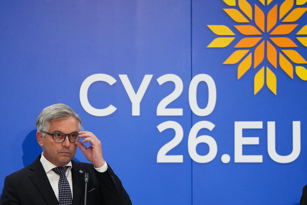 Commissioner for Internal Affairs and Migration Magnus Brunner, reacts during a press conference after an informal ministerial conference on the Pact on Migration and Asylum in Nicosia, Cyprus, Friday, June 12, 2026. (AP Photo/Petros Karadjias)