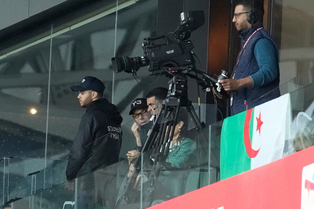 Zinedine Zidane attends the Africa Cup of Nations group E soccer match between Algeria and Sudan in Rabat, Morocco, Wednesday, Dec. 24, 2025. (AP Photo/Mosa'ab Elshamy)
