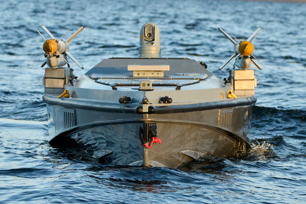 A sea drone Magura V7 of Ukraine's Defence Intelligence equipped with surface-to-air missiles rides in an undisclosed location in Ukraine, Saturday, Dec. 6, 2025. (AP Photo/Efrem Lukatsky)