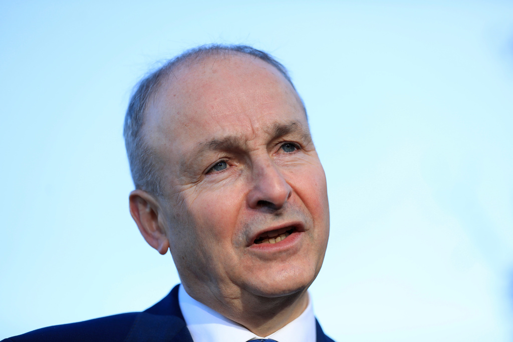 FILE - Micheal Martin, Tanaiste of Ireland and leader of Fianna Fail speaks to the media during a visit to St Seton's Secondary School in Ballyfermot, Dublin, Ireland, Tuesday, Nov. 26, 2024. (AP Photo/Peter Morrison, File)