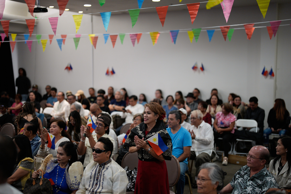 People attend a celebration for the designation of Filipino Town as a Clark County Cultural District, Thursday, Oct. 9, 2025, in Las Vegas. (AP Photo/John Locher)