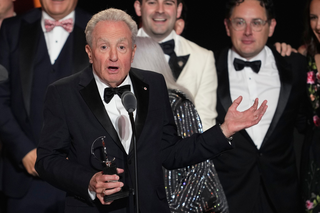 Lorne Michaels accepts the award for best musical for "Schmigadoon!" during the 79th Tony Awards on Sunday, June 7, 2026, at Radio City Music Hall in New York. (Photo by Charles Sykes/Invision/AP)