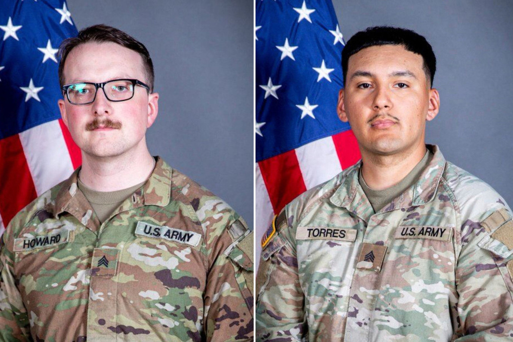This undated combo photo created with images released by the Iowa National Guard shows Sgts. William Nathaniel Howard, left, and Edgar Brian Torres-Tovar. (Iowa National Guard via AP)