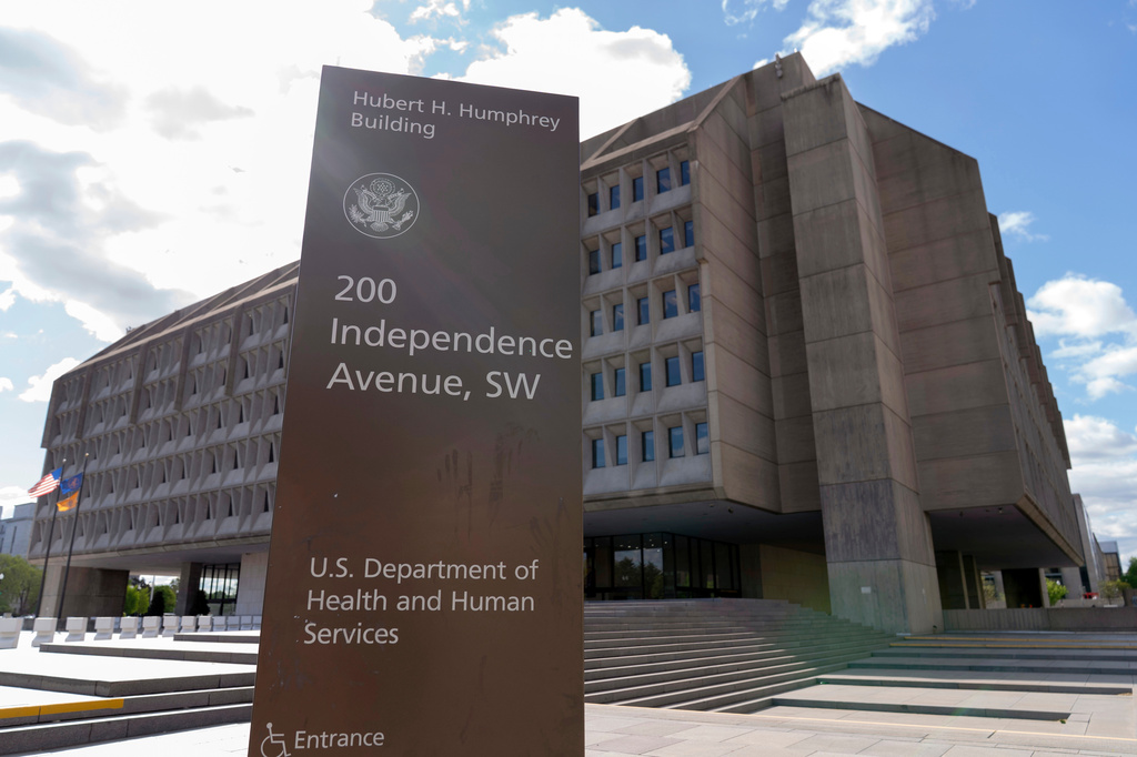 FILE - The Department of Health and Human Services building is seen in Washington, April 16, 2025. (AP Photo/Jose Luis Magana, File)