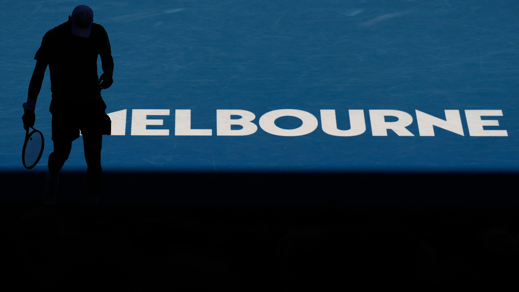 Novak Djokovic of Serbia prepares to serve to Francesco Maestrelli of Italy during their second round match at the Australian Open tennis championship in Melbourne, Australia, Thursday, Jan. 22, 2026. (AP Photo/Aaron Favila)
