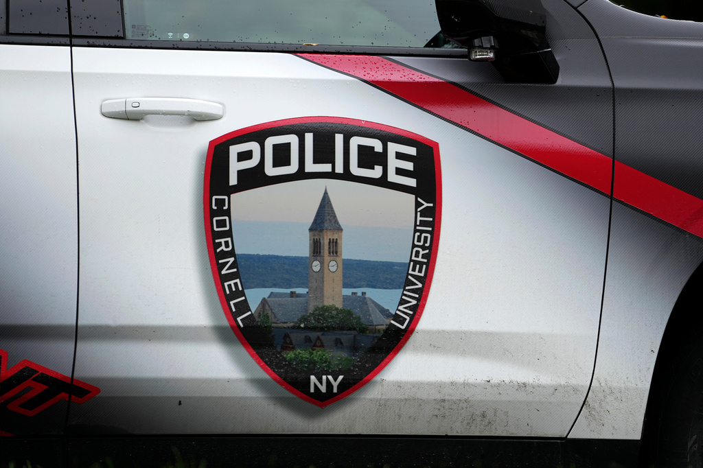 A Cornell University police car is seen parked on campus at Cornell University in Ithaca, N.Y., Thursday, Oct. 1, 2026. (AP Photo/Matt Rourke)