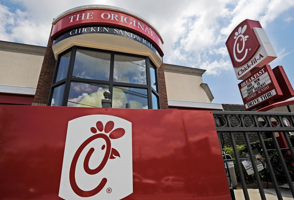 FILE - A Chick-fil-A fast food restaurant in Atlanta on July 19, 2012. (AP Photo/Mike Stewart, File)