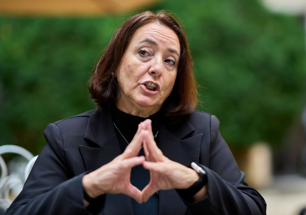 Curator Patrizia Piergiovanni, director of Galleria Colonna, speaks during an interview with The Associated Press in the gardens of Palazzo Colonna, or the Colonna Palace, in Rome, Friday, Nov. 7, 2025. (AP Photo/Domenico Stinellis)