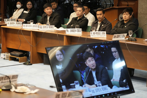 Former DPWH Engineer Brice Ericson Hernandez, third from left, speaks during investigations on flood-control projects at the Senate Blue Ribbon committee in Pasay city, Philippines on Tuesday, Sept. 23, 2025. (AP Photo/Aaron Favila) Former DPWH Engineer Brice Ericson Hernandez, third from left, speaks during investigations on flood-control projects at the Senate Blue Ribbon committee in Pasay city, Philippines on Tuesday, Sept. 23, 2025. (AP Photo/Aaron Favila)