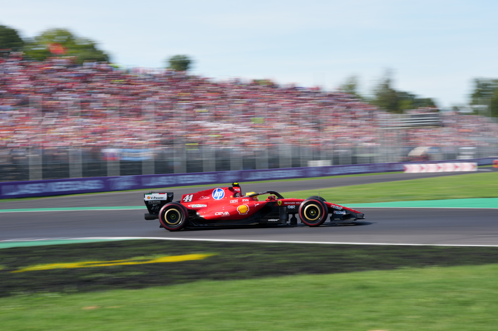 Ferrari driver Lewis Hamilton of Britain steers his car during the qualifying session ahead of the Italian Formula One Grand Prix, in Monza, Italy, Saturday, Sept. 5, 2026. (AP Photo/Luca Bruno)