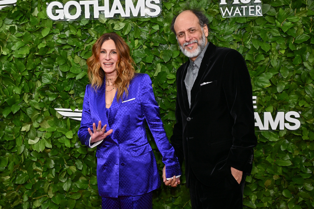 Julia Roberts, left, and Luca Guadagnino attend The Gotham Film Awards at Cipriani Wall Street on Monday, Dec. 1, 2025, in New York. (Photo by Evan Agostini/Invision/AP)
