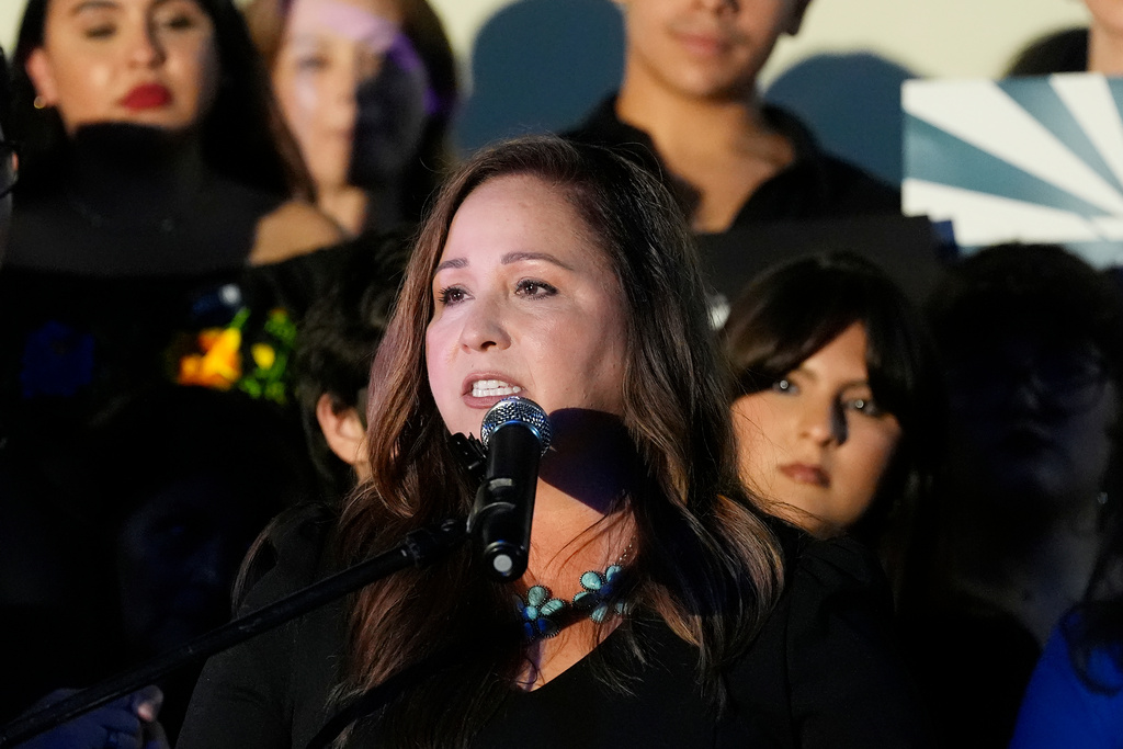 Arizona Democratic candidate Adelita Grijalva speaks to supporters after being declared the winner against Republican Daniel Butierez to fill the Congressional District 7 seat held by the late U.S. Rep. Raúl Grijalva in a special election Tuesday, Sept. 23, 2025, in Tucson, Ariz. (AP Photo/Ross D. Franklin)