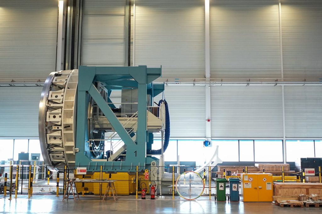 A partial view of assembly line of the Ariane 64 rocket, in Les Mureaux, west of Paris, Wednesday, Feb. 4, 2026. (AP Photo/Thibault Camus)