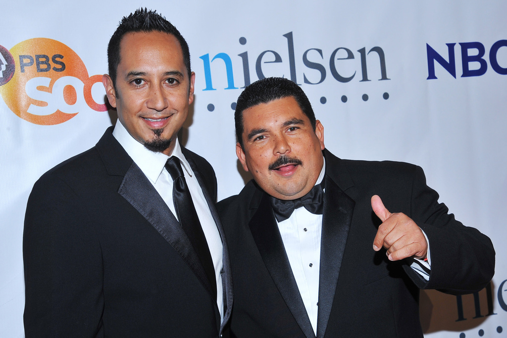 FILE - Cleto Escobedo III, left, and Guillermo Rodriguez from Jimmy Kimmel Live arrive at the Imagen Awards on Aug. 12, 2011, in Beverly Hills, Calif. (AP Photo/Vince Bucci, File)