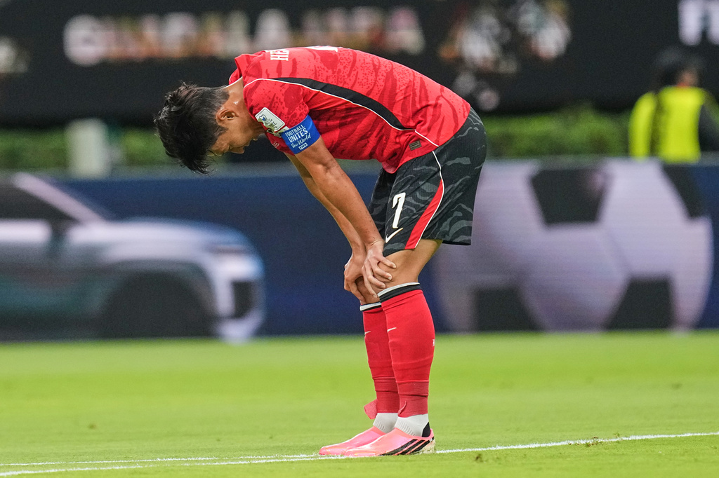 South Korea's Son Heung-min reacts during the World Cup Group A soccer match against Czechia in Zapopan, near Guadalajara, Mexico, Thursday, June 11, 2026. (AP Photo/Dolores Ochoa)