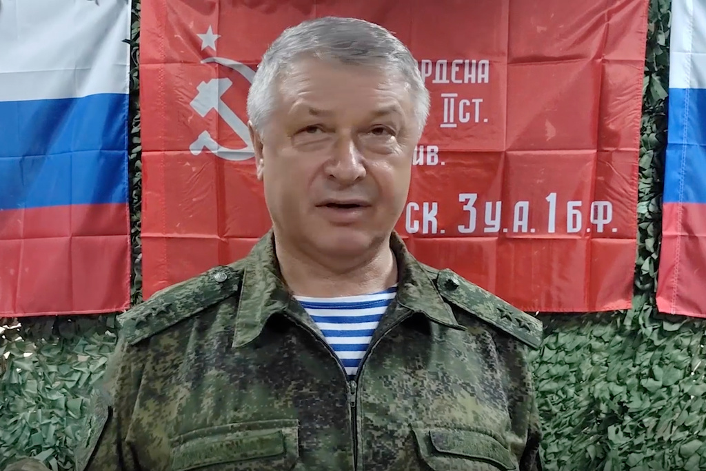 In this image made from video provided by Russian Defense Ministry Press Service, on Jun. 23, 2023, Lt. Gen. Vladimir Alekseyev speaks to servicemen on an undisclosed location. (Russian Defense Ministry Press Service via AP)