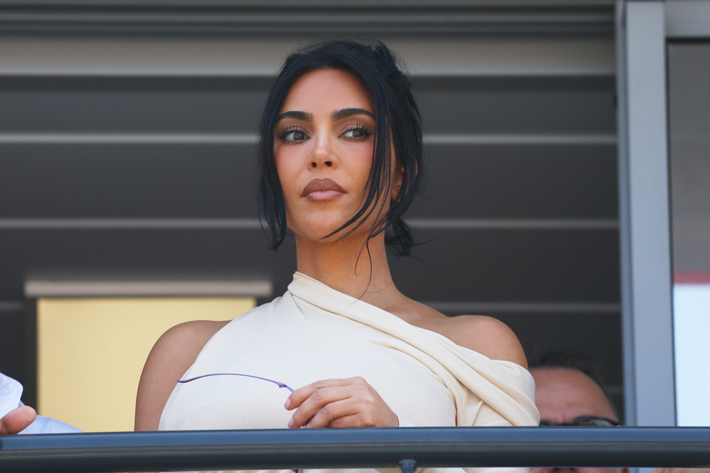 Kim Kardashian attends he Formula One Monaco Grand Prix race at the Monaco racetrack, Sunday, June 7, 2026. (Yves Herman, Pool Photo via AP)